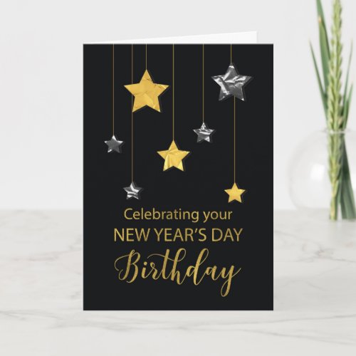 Birthday on New Years Day Star Shine Gold Card