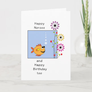 Birthday on Norooz New Year Card with Fish-Flowers