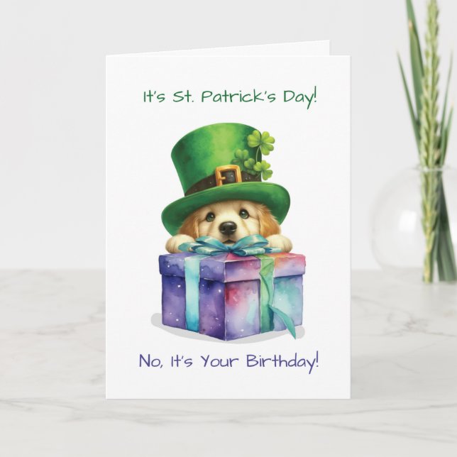 Birthday on St Patrick’s Day Cute Dog with Hat Card (Front)