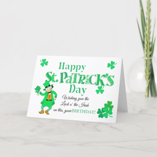 Birthday on St Patricks Leprechaun Shamrocks Card