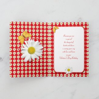 Birthday on Valentine's Day Daisy Hearts Card