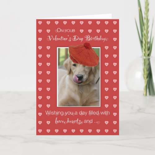 Birthday on Valentines Day Golden Retriever Dog Holiday Card