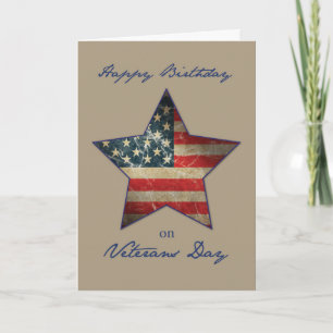 Birthday on Veterans Day, Old Flag Star Letterpress Thank You Card
