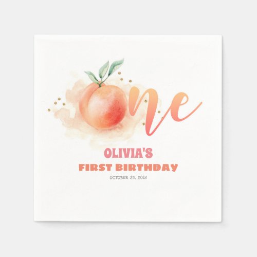 Birthday ONE Cute Peach Fruit Napkins