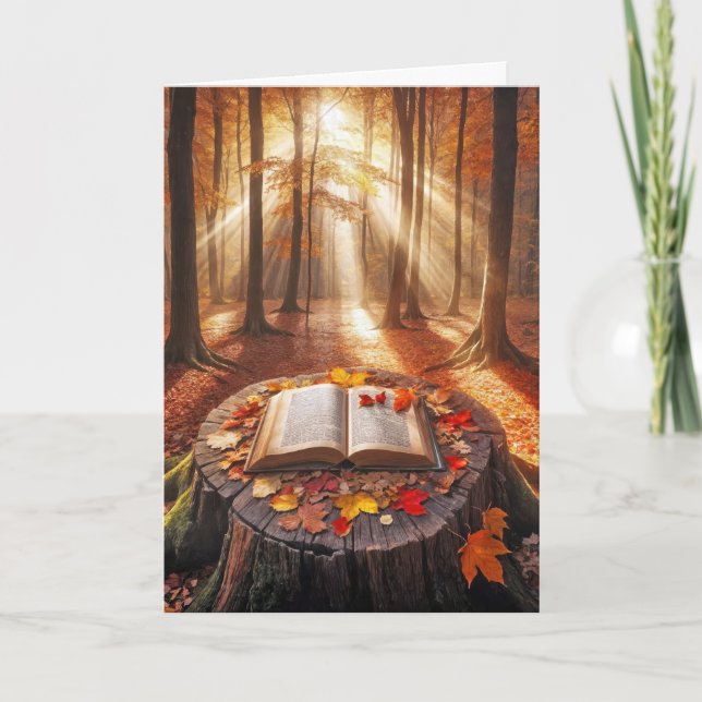 Birthday Open Book On Autumn Tree Stump Card (Front)
