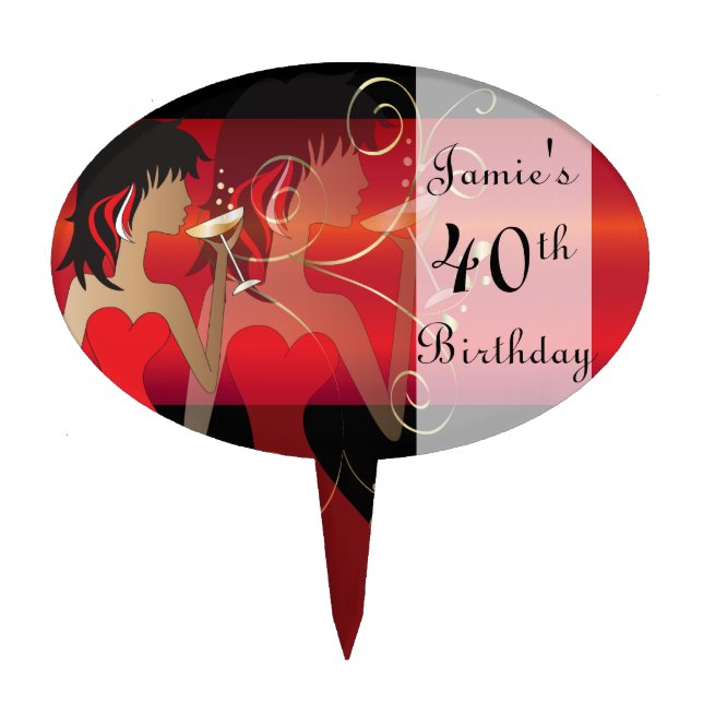 Birthday or Bachelorette Cocktail Girl - Red Cake Topper (Front)