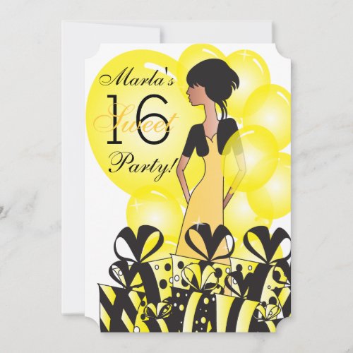 Birthday or Bachelorette Girl in Yellow Customize Invitation