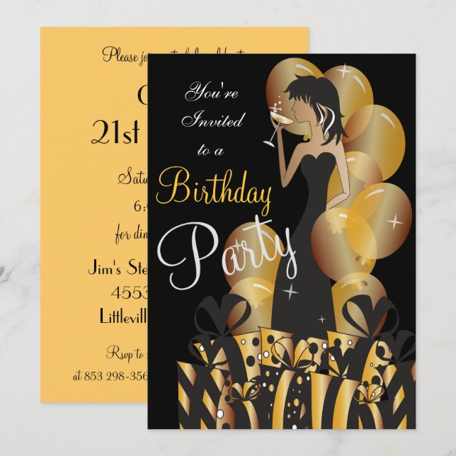 Birthday or Bachelorette Party Cocktail Girl Invitation (Front/Back)