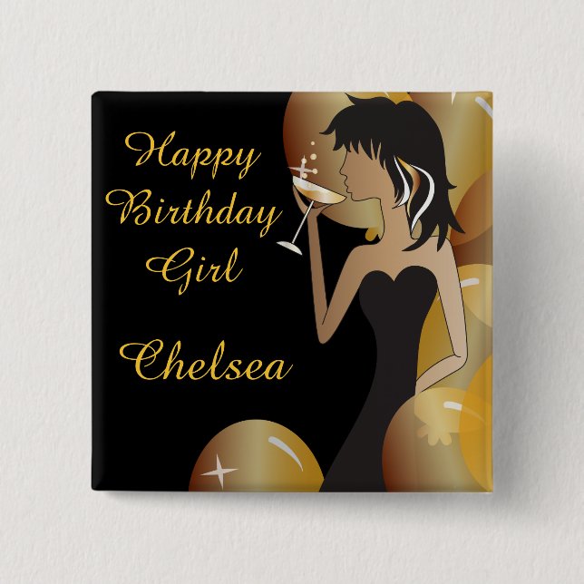 Birthday or Bachelorette Party Diva Princess Girl Pinback Button (Front)