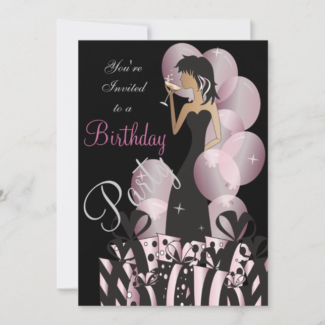 Birthday or Bachelorette Pink Party Girl Invitation (Front)