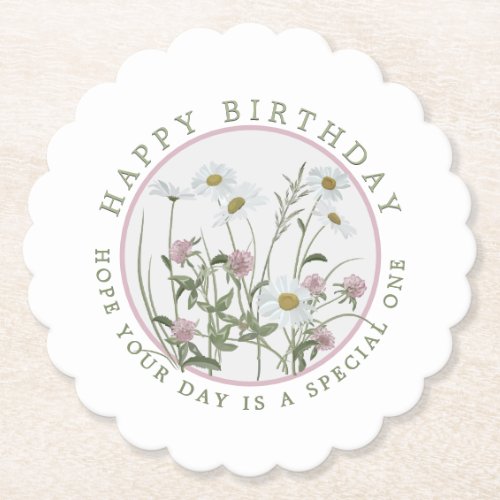 Birthday or Special Occasion Message Floral Pink   Paper Coaster