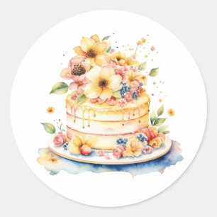 Birthday or Wedding Bake Watercolor Illustration Classic Round Sticker