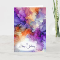 Birthday Orange and Purple Alcohol Ink Abstract