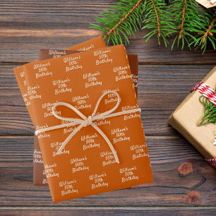 Birthday orange brown rust name wrapping paper sheets