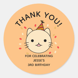 Birthday Orange Cat Thank You Classic Round Sticker