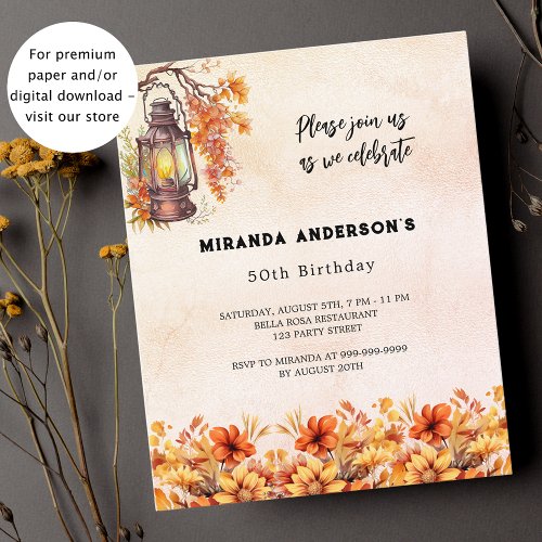 Birthday orange fall florals budget invitation