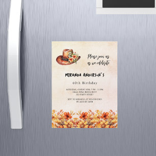 Birthday orange flowers boho cowgirl hat luxury magnetic invitation