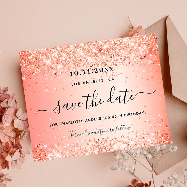 Birthday orange glitter save the date glam budget flyer (Creator Uploaded)