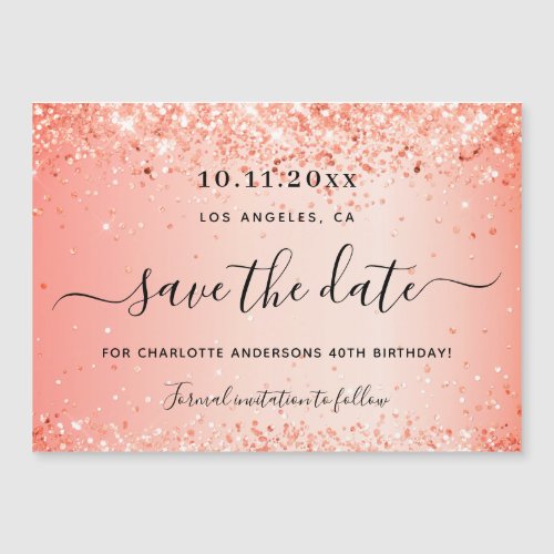 Birthday orange glitter save the date magnet