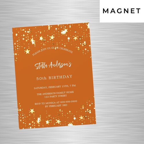 Birthday orange gold stars modern luxury magnetic invitation