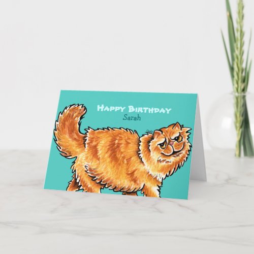 Birthday Orange Persian Cat Custom Message Card
