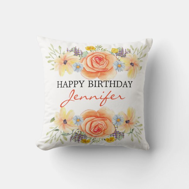 Birthday Orange Roses  Throw Pillow (Front)