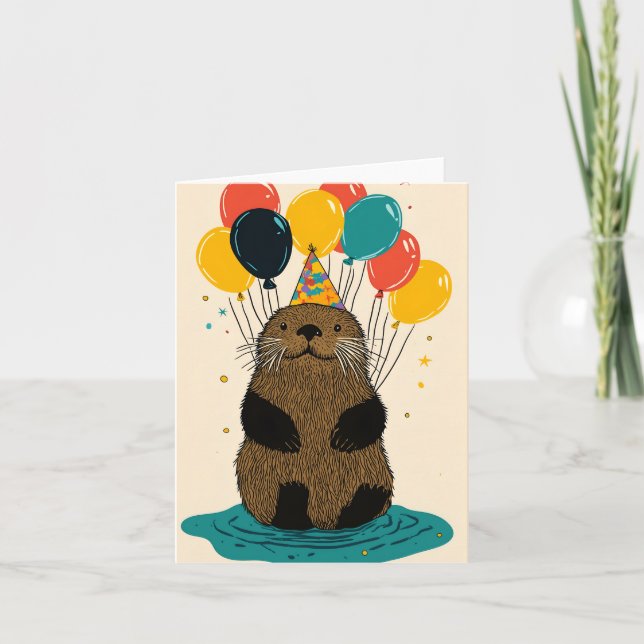 Birthday Otter with Balloons Birthday Card (Front)