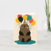 Birthday Otter with Balloons Birthday Card