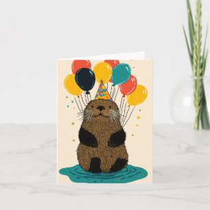 Birthday Otter with Balloons Birthday Card