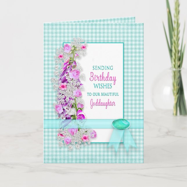 Birthday, OUR Goddaughter, Garden Flowers, Gingham Card (Front)