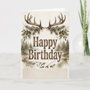 Birthday Outdoorsman Deer Antler Fishing Hunting  Card