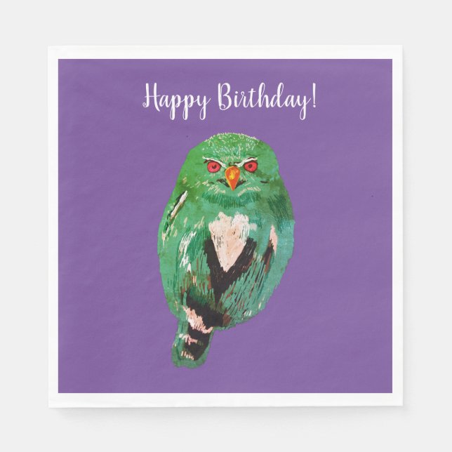 Birthday Owl Art  Paper Napkin (Front)