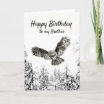 Birthday Owl Bird Watercolor Brother Card<br><div class="desc">Watercolor Owl in flight striking with a winter of frosty snow-covered trees Forest Happy Birthday to my Brother</div>