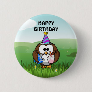 Birthday Owl Button