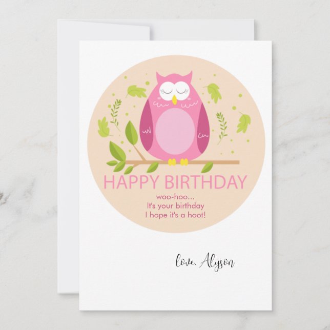 Birthday Owl Greeting Card (Front)