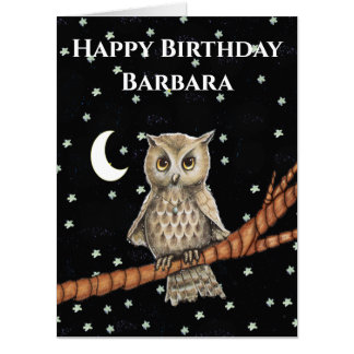 Birthday Owl Wearing Blue Necklace Branch Stars Card