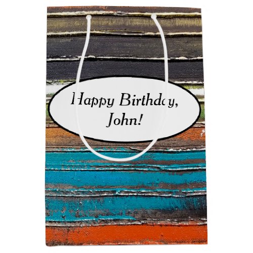 birthday paint on rustic wood medium gift bag