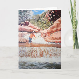 Birthday Painting of Fisherman In Waterfall Card