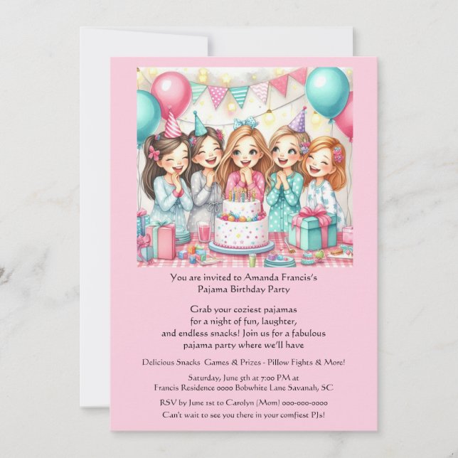  Birthday Pajama Party Girls Slumber Invitation (Front)