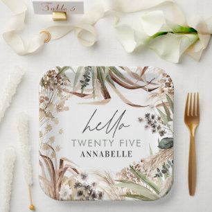 Birthday pampas eucalyptus modern boho party paper plates