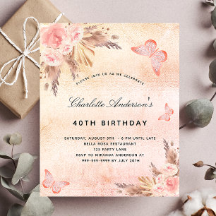 Birthday pampas grass blush butterfly budget flyer