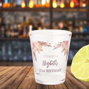 Birthday pampas grass blush pink flowers name shot glass