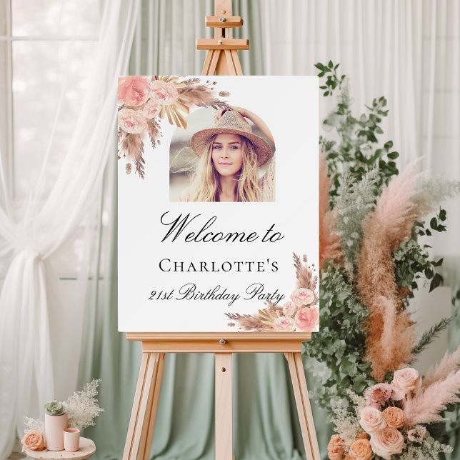 Birthday pampas grass blush rose gold arch photo foam board (Creator Uploaded)