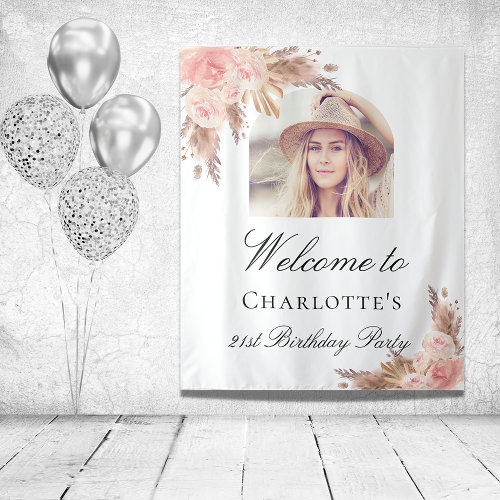 Birthday pampas grass blush rose gold arch photo 