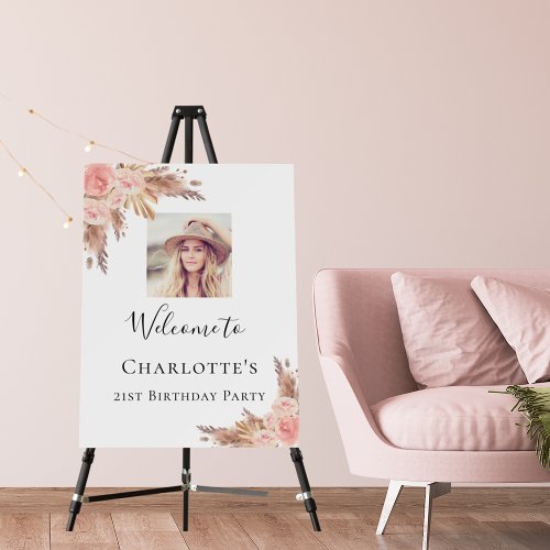 Birthday pampas grass blush rose gold photo foam board