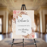 Birthday pampas grass rose gold blush arch welcome foam board<br><div class="desc">A welcome board for an elegant and modern birthday party. Golden marble and a white arch shape decorated with boho style pampas grass,  rose gold and blush pink florals.  Personalize and add your name and age.</div>