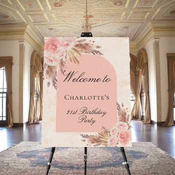 Birthday Pampas Grass Rose Gold Blush Arch Welcome Foam Board by Thunes at Zazzle