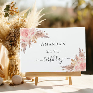 Birthday pampas grass rose gold blush floral  guest book