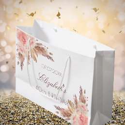 Birthday pampas grass rose gold blush floral large gift bag