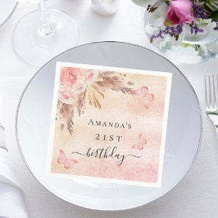 Birthday pampas grass rose gold butterflies napkins